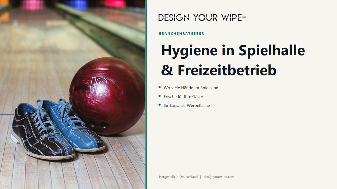 Bowlingbahn mit Kugel und Schuhen – Hygiene in Spielhalle und Freizeitbetrieb, DesignYourWipe