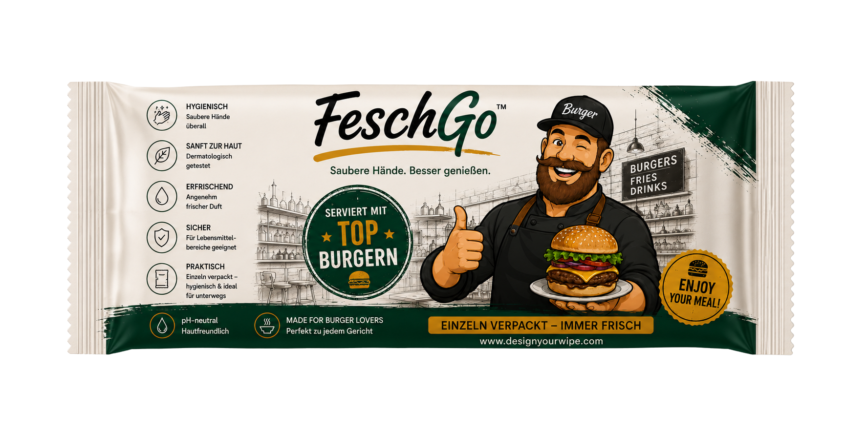 FeschGo Burger – Erfrischungstücher für Burger-Diner, 1.000 Stück