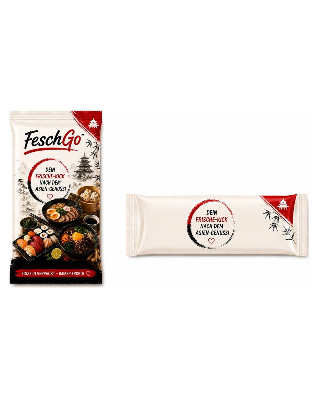 FeschGo Asiatisch - einzeln verpackte Erfrischungstuecher, beide Ausfuehrungen
