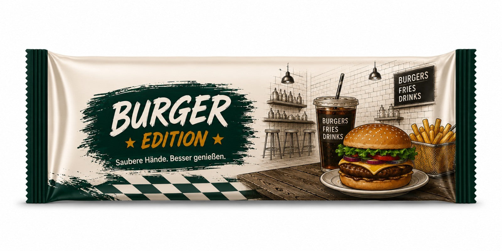 FeschGo Burger - Erfrischungstuch als Rolle im Einzelsachet