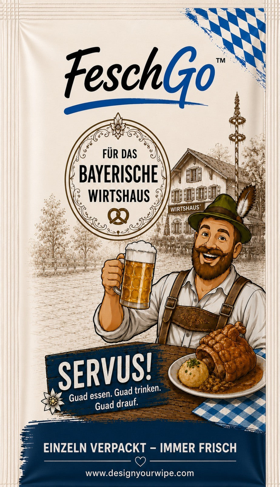 FeschGo Bayerisch - gefaltetes Erfrischungstuch im Einzelsachet