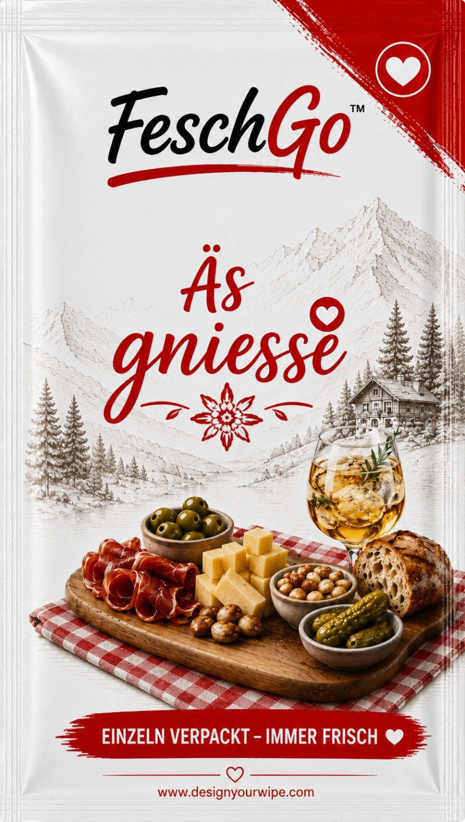 FeschGo Schweizer - gefaltetes Erfrischungstuch im Einzelsachet