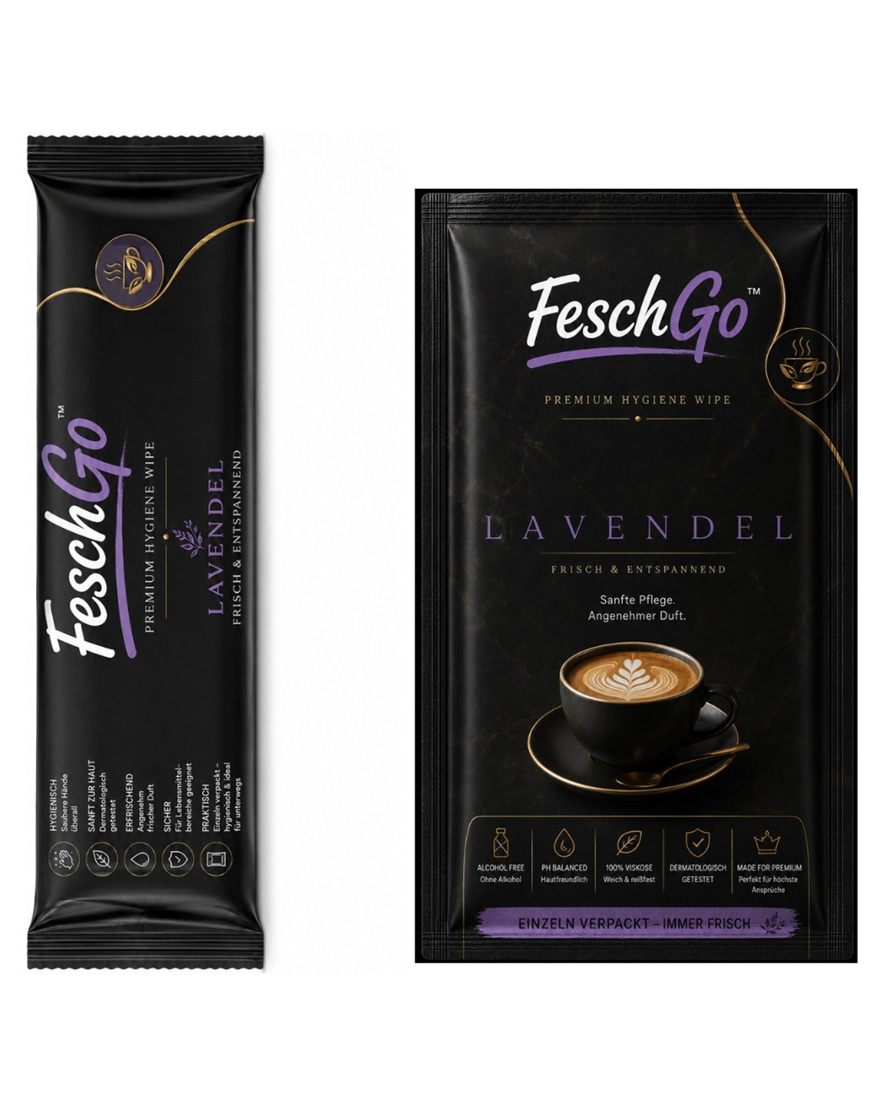 FeschGo Lavendel – Hygienetücher für Café, Hotel & Lounge – beide Ausführungen