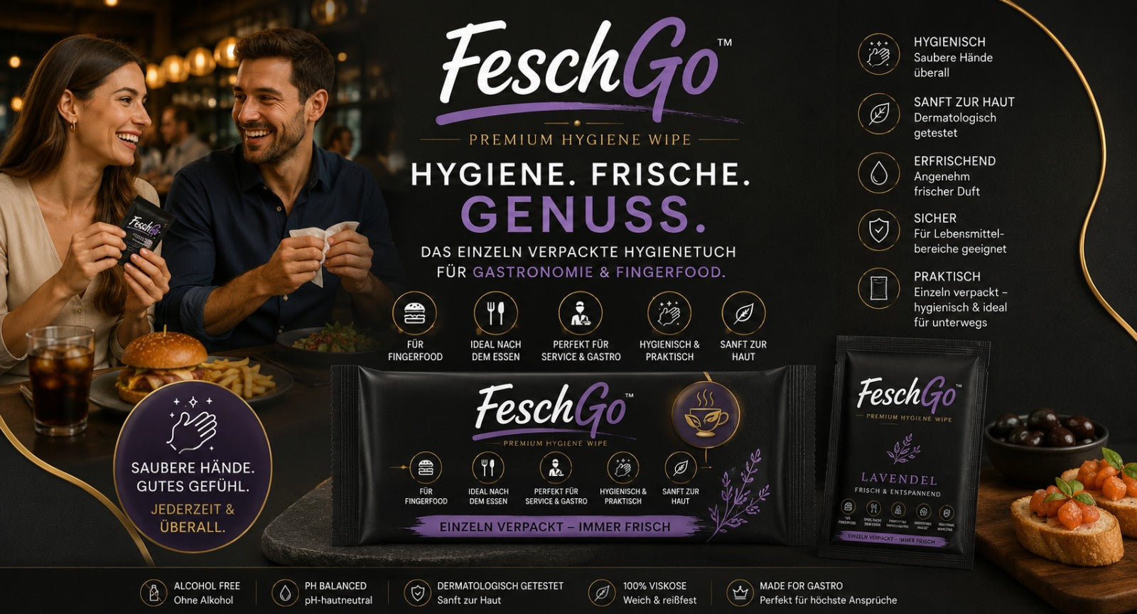 FeschGo – Hygiene, Frische, Genuss: einzeln verpackte Hygienetücher für die Gastronomie