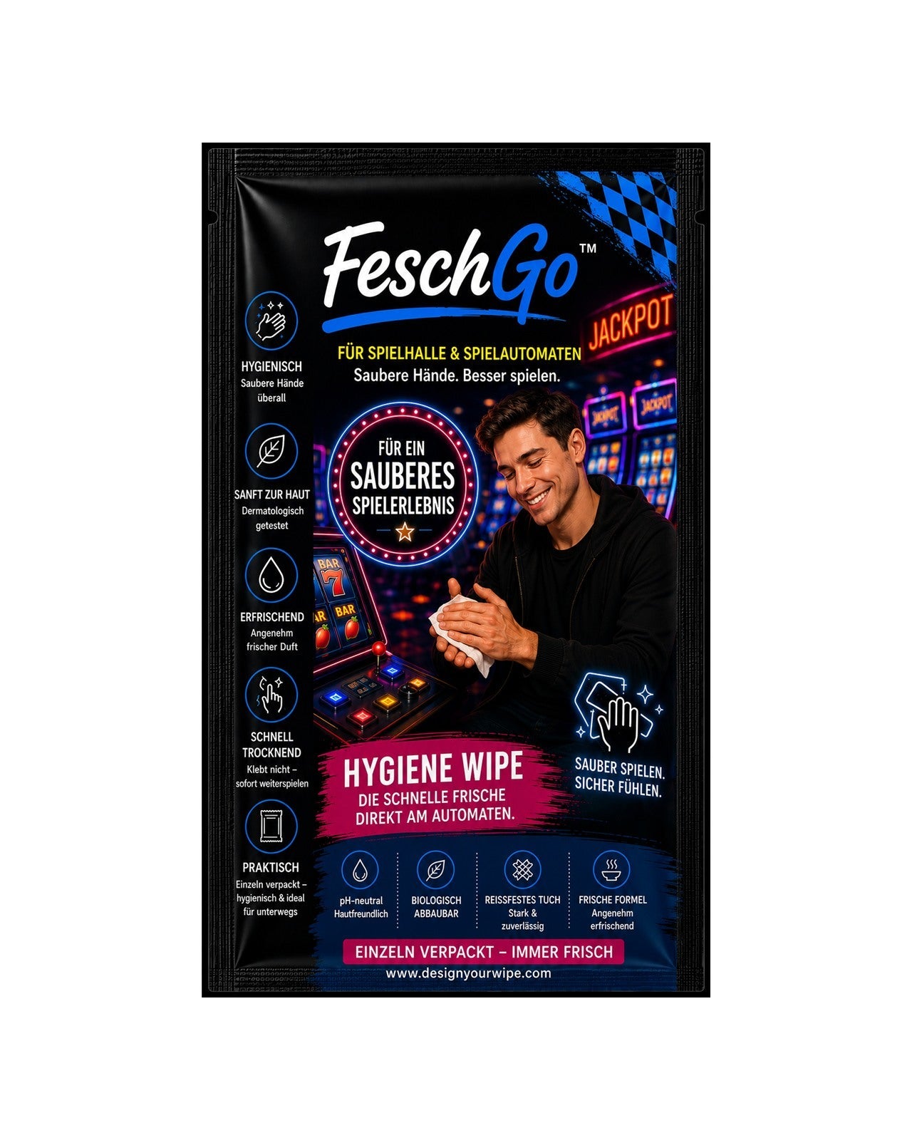 FeschGo – Spielhallen – einzeln verpacktes Hygienetuch