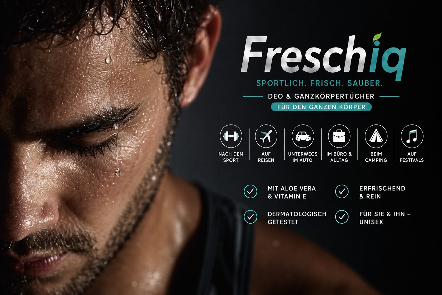 Freschiq Deo- und Ganzkörpertücher für Sport, Reisen, Auto, Büro, Camping und Festivals