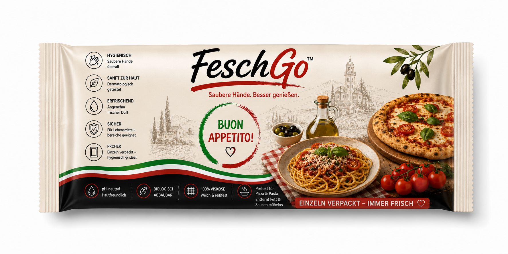 FeschGo Italienisch – Erfrischungstücher für Pizzeria, 1.000 Stück