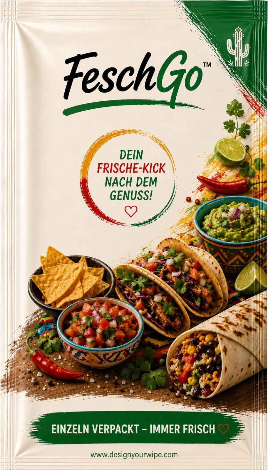 FeschGo Latino - gefaltetes Erfrischungstuch im Einzelsachet
