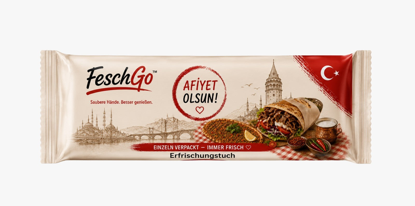 FeschGo Türkisch - Erfrischungstuch als Rolle im Einzelsachet