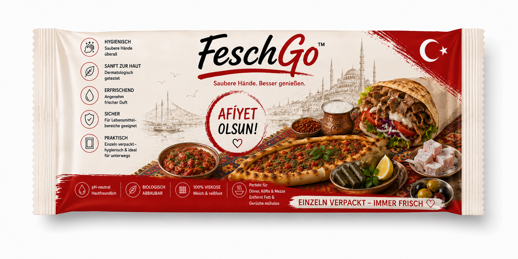 FeschGo Türkisch – Erfrischungstücher für Dönerladen, 1.000 Stück